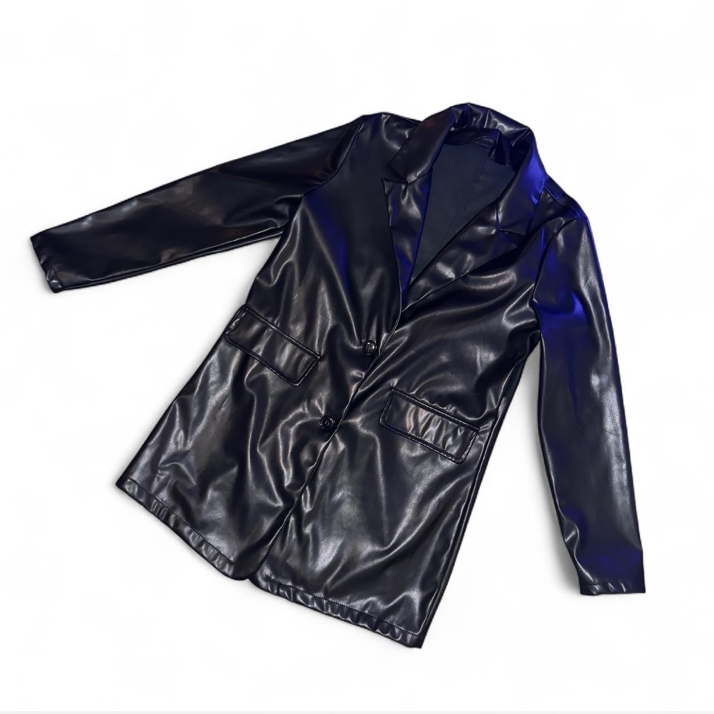Y2k Matrix Cosplay Black Pleather Blazer With Collar And Pocket Accents Nwot